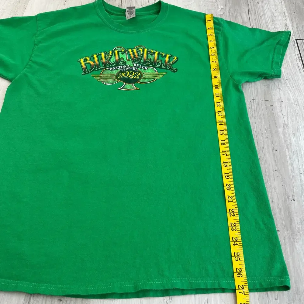 Bike Week Daytona Beach 2022 Green Short Sleeve Leprechaun Clover T-Shirt - Picture 9 of 9